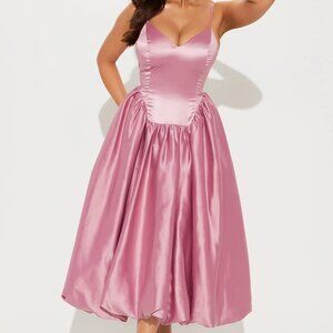 Angelina Satin Bubble Midi Dress - Mauve